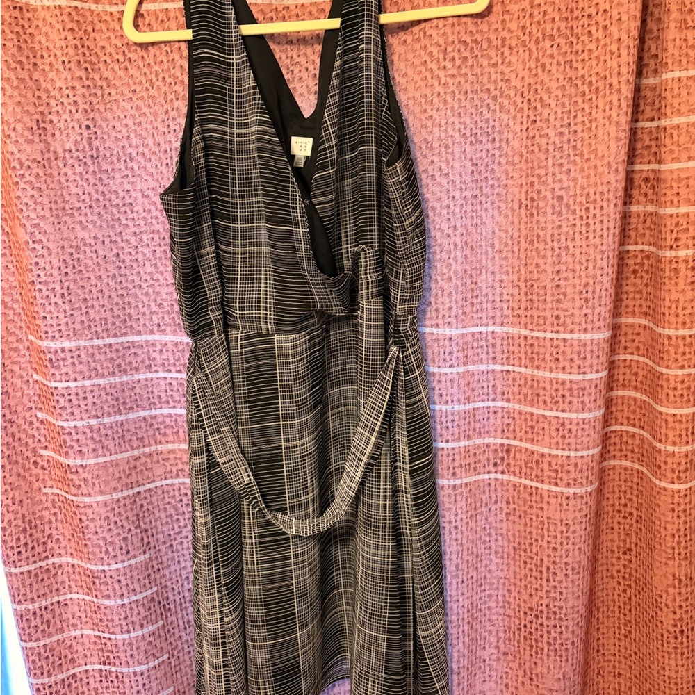 Sleeveless Black & White Plaid Wrap Dress